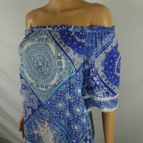 Hale Bob Iliana Off the Shoulder Printed Top Blouse Boho Floral Crochet NEW NWT - Picture 4 of 12